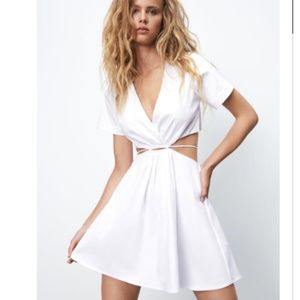 Zara White Cut Out Poplin Dress